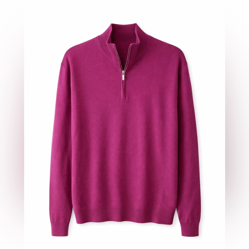 Black Brown 1826 Merino Wool Quarter Zip Sweater Mens XL Pink Magenta Pullover